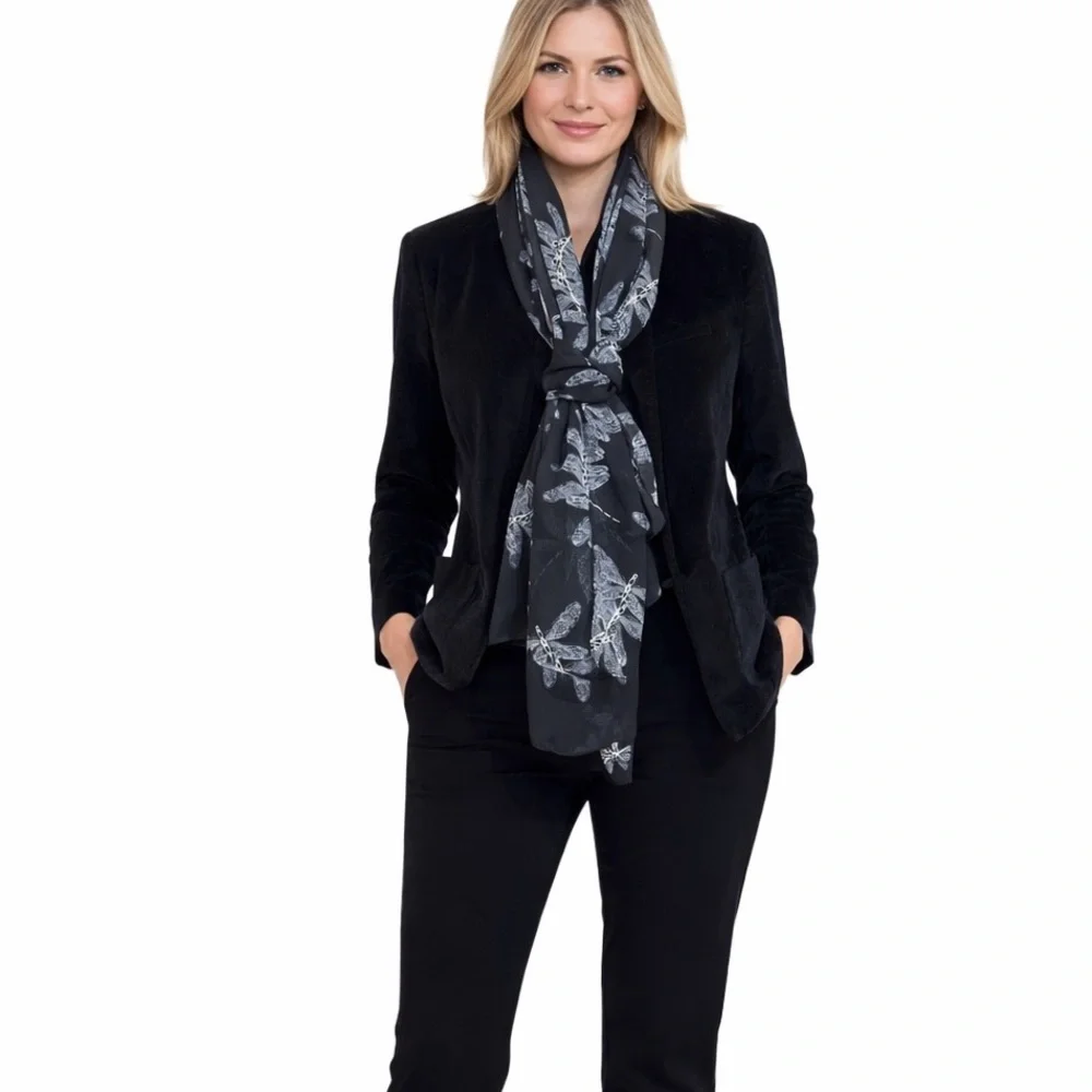 NEW Black & Ivory Leaf Print Scarf | Versatile | Lightweight Year Round
